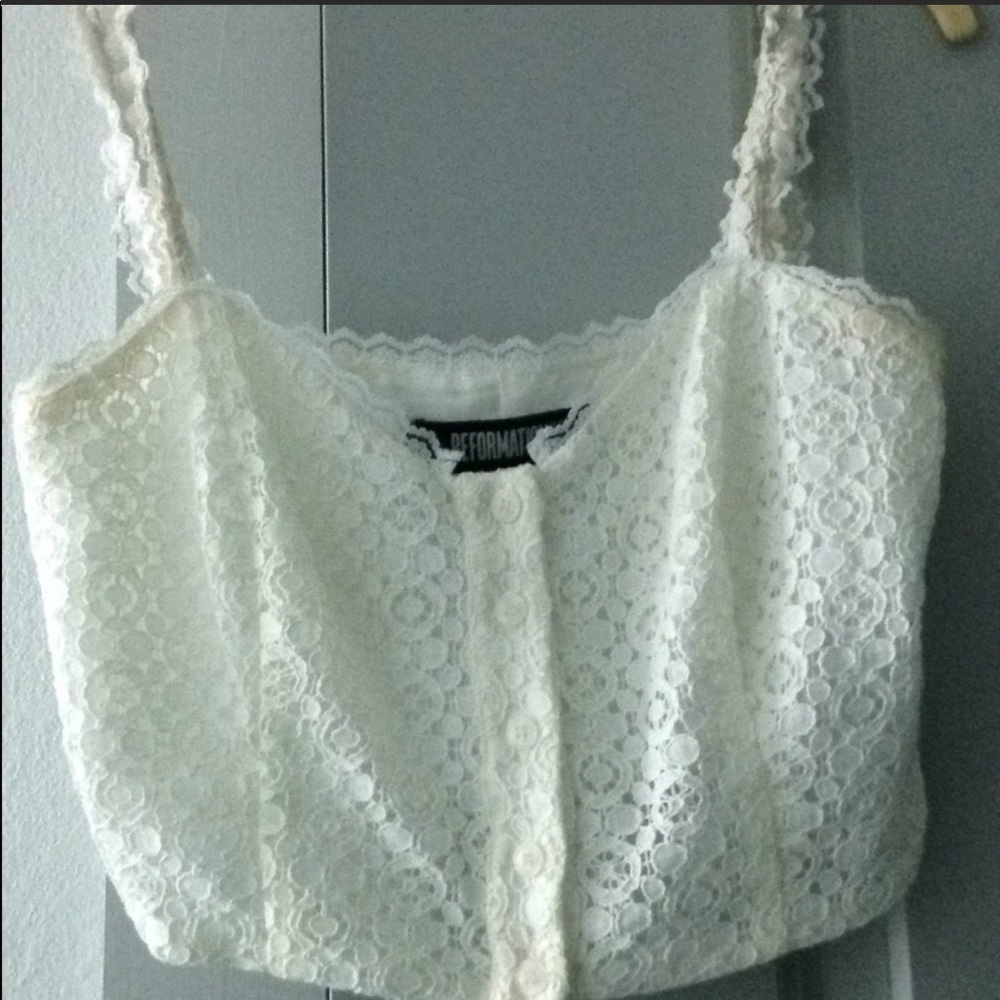 REFORMATION white lace crop top